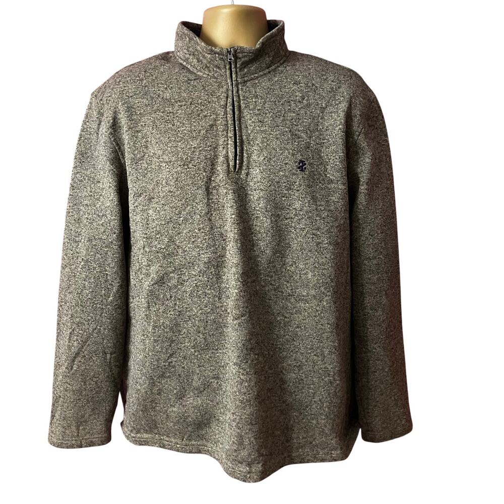 IZOD Heather Fleece 1/4 Zip Pullover Sweater Mens XL Brown Gray Cozy Warm